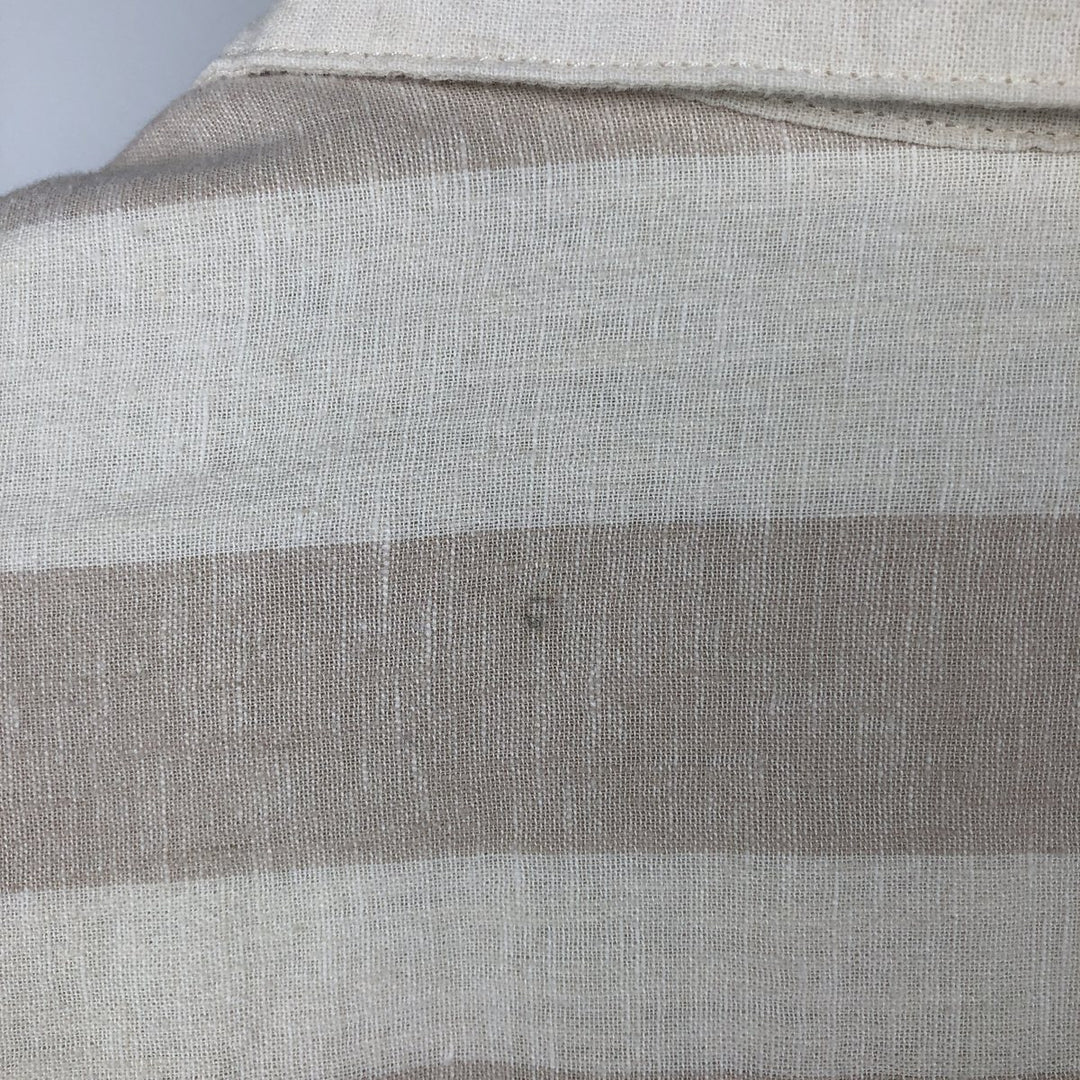 2000'S GAP MADE WITH LINEN Multi-stripe Short-Sleeve Open-Collar Linen Shirt, Boxy Fit, Men's Size M (approx.) linen Beige type Vintage Second Hand