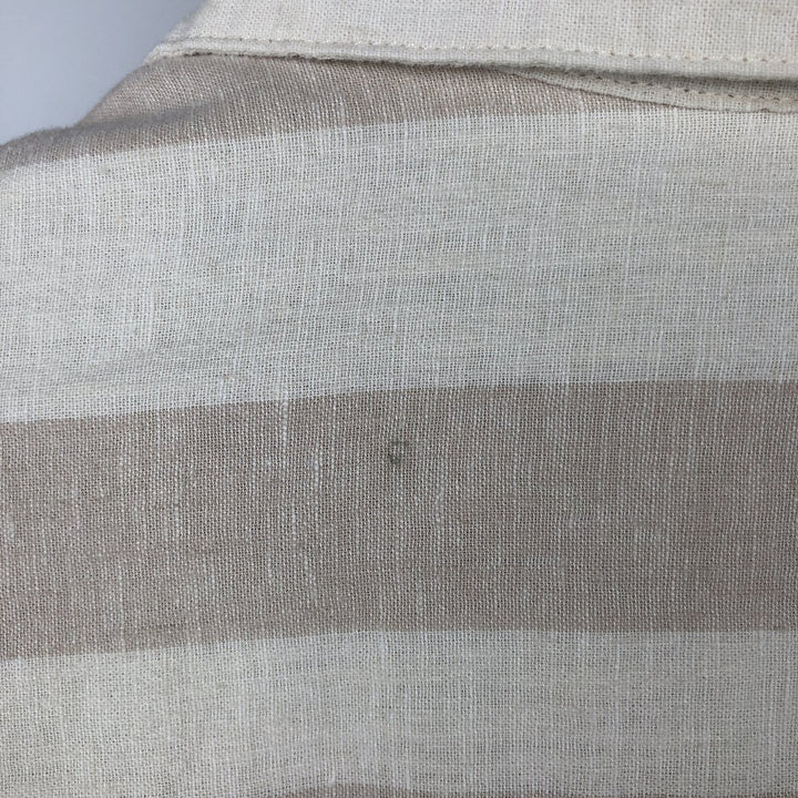 2000'S GAP MADE WITH LINEN Multi-stripe Short-Sleeve Open-Collar Linen Shirt, Boxy Fit, Men's Size M (approx.) linen Beige type Vintage Second Hand