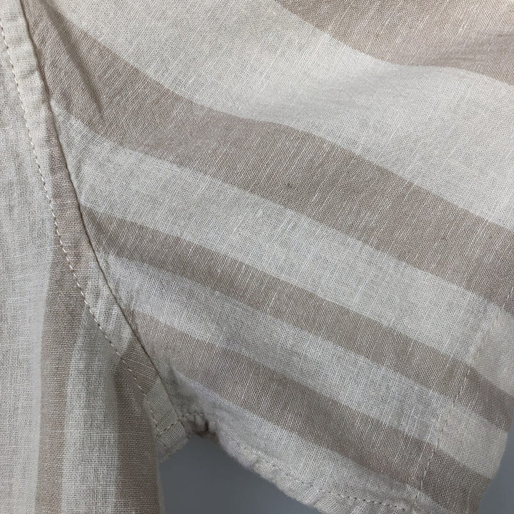 2000'S GAP MADE WITH LINEN Multi-stripe Short-Sleeve Open-Collar Linen Shirt, Boxy Fit, Men's Size M (approx.) linen Beige type Vintage Second Hand