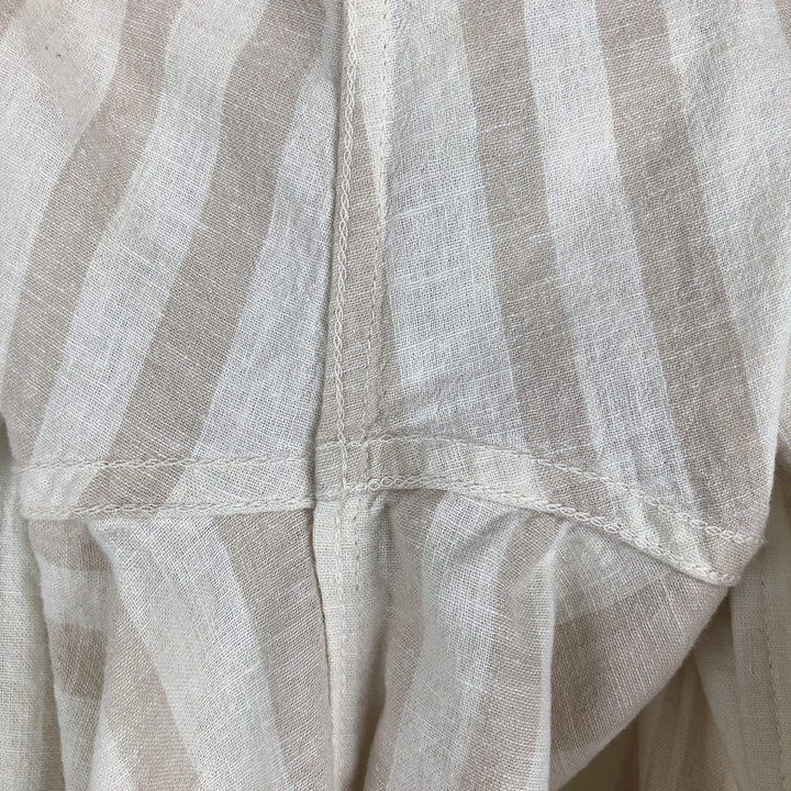 2000'S GAP MADE WITH LINEN Multi-stripe Short-Sleeve Open-Collar Linen Shirt, Boxy Fit, Men's Size M (approx.) linen Beige type Vintage Second Hand