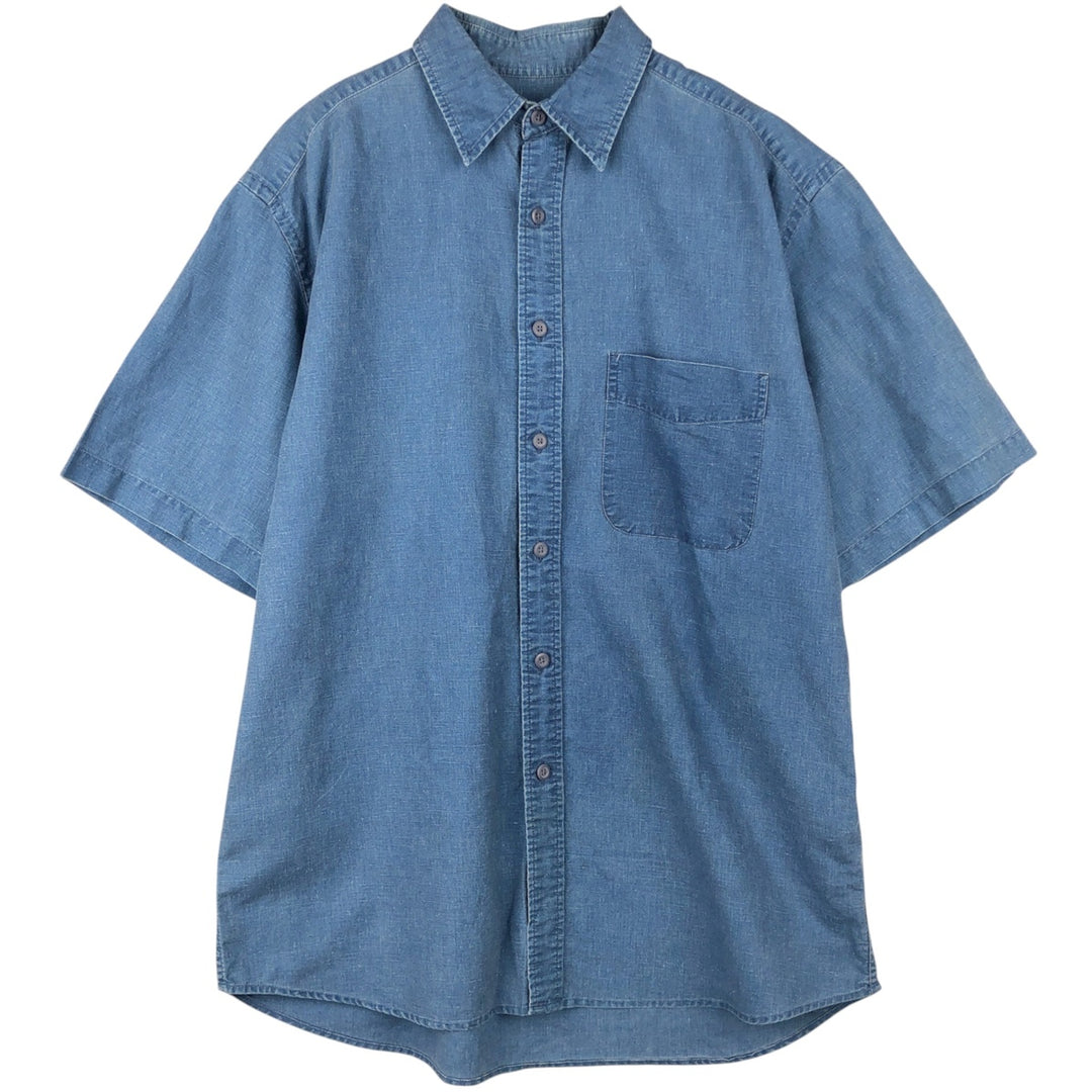 Eddie Bauer short sleeve linen shirt, men's size M linen blue type Vintage Second Hand