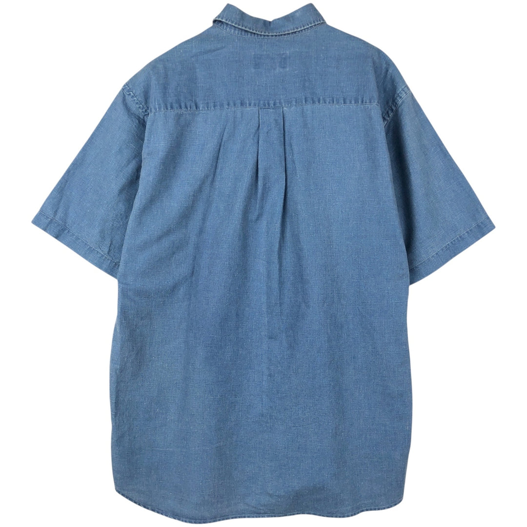 Eddie Bauer short sleeve linen shirt, men's size M linen blue type Vintage Second Hand