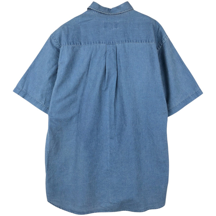 Eddie Bauer short sleeve linen shirt, men's size M linen blue type Vintage Second Hand