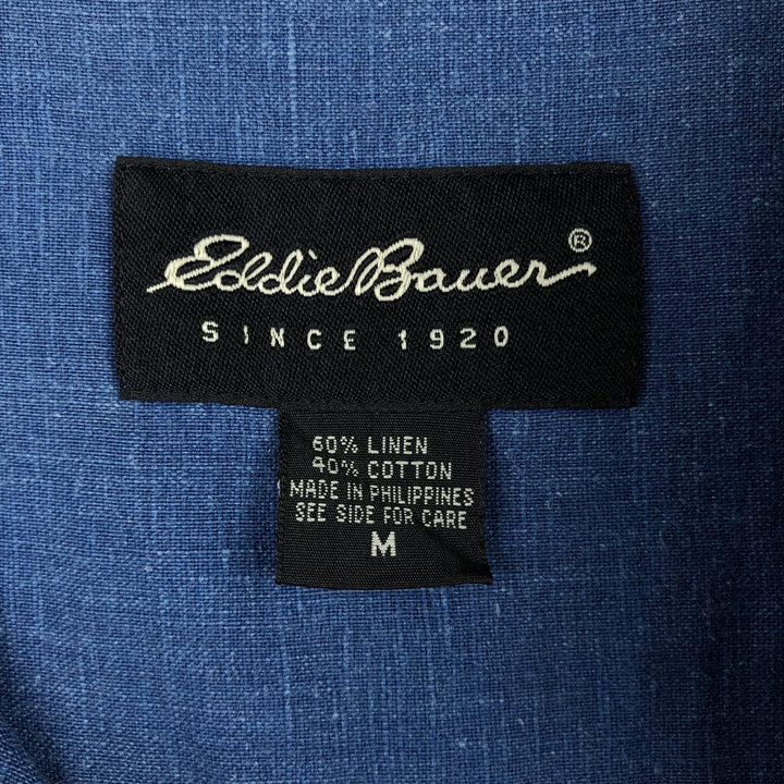 Eddie Bauer short sleeve linen shirt, men's size M linen blue type Vintage Second Hand