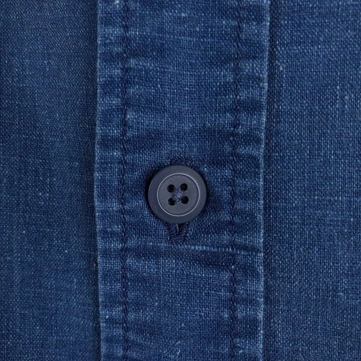 Eddie Bauer short sleeve linen shirt, men's size M linen blue type Vintage Second Hand