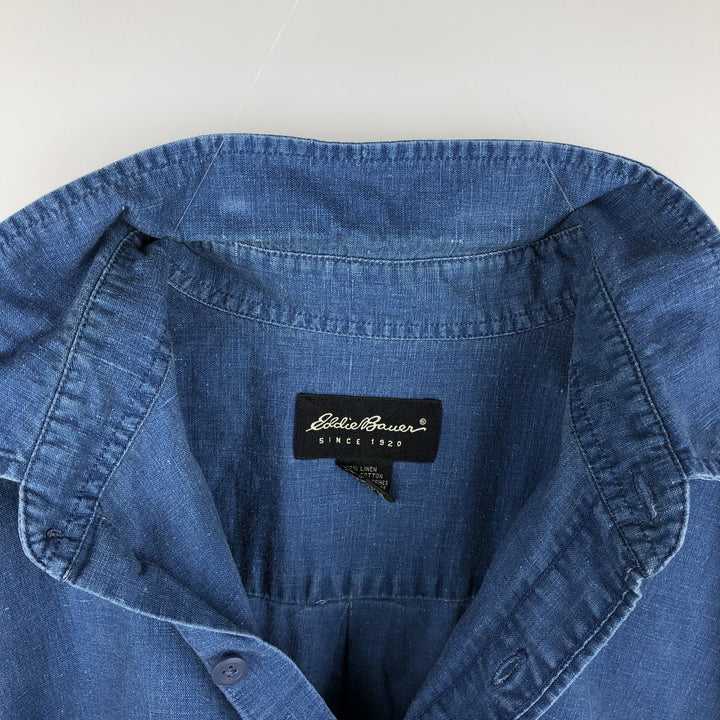 Eddie Bauer short sleeve linen shirt, men's size M linen blue type Vintage Second Hand