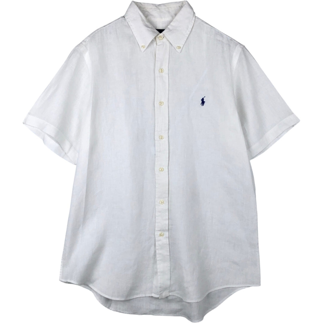 Ralph Lauren short sleeve linen button down shirt, men's size M linen white type Vintage Second Hand