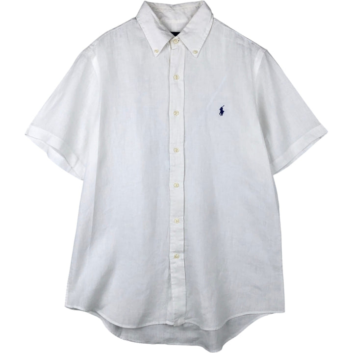 Ralph Lauren short sleeve linen button down shirt, men's size M linen white type Vintage Second Hand