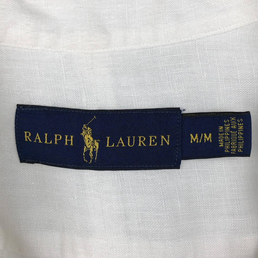 Ralph Lauren short sleeve linen button down shirt, men's size M linen white type Vintage Second Hand