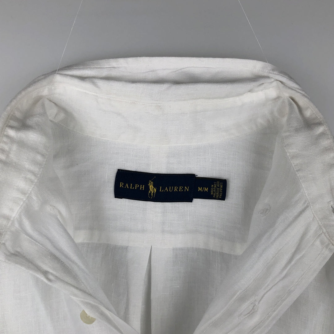 Ralph Lauren short sleeve linen button down shirt, men's size M linen white type Vintage Second Hand