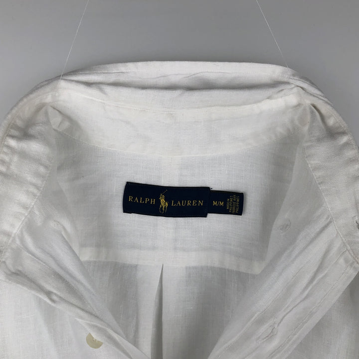 Ralph Lauren short sleeve linen button down shirt, men's size M linen white type Vintage Second Hand