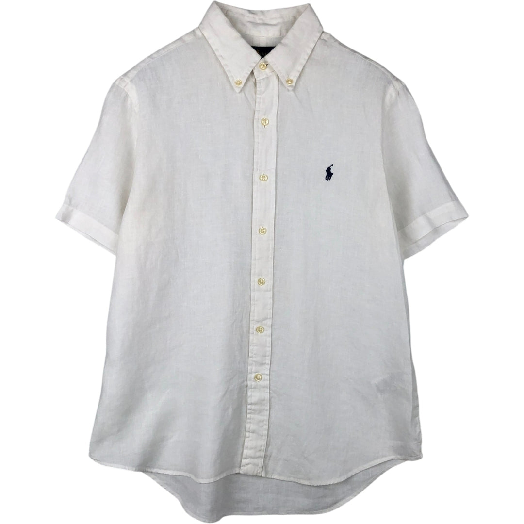 Ralph Lauren Classic Fit short sleeve linen button down shirt, men's size M linen white type Vintage Second Hand