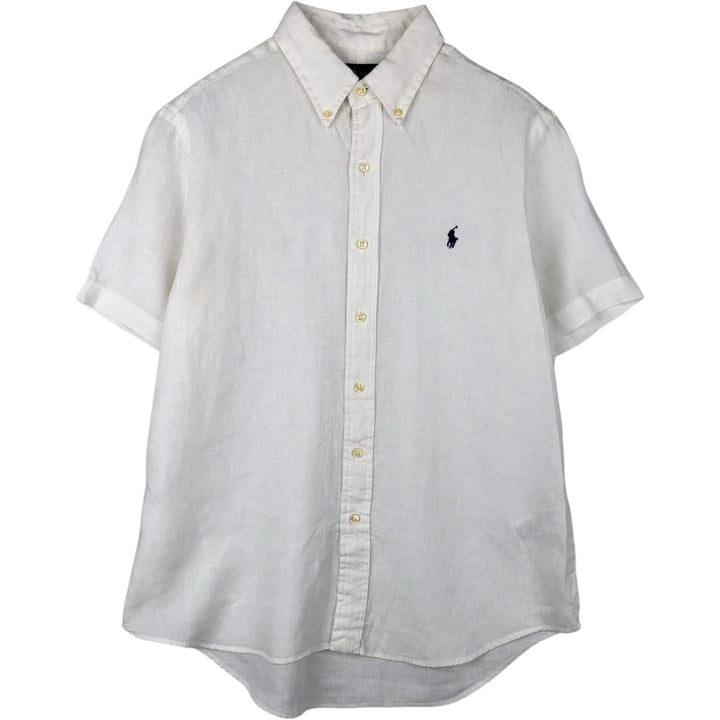 Ralph Lauren Classic Fit short sleeve linen button down shirt, men's size M linen white type Vintage Second Hand