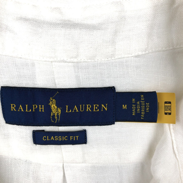Ralph Lauren Classic Fit short sleeve linen button down shirt, men's size M linen white type Vintage Second Hand