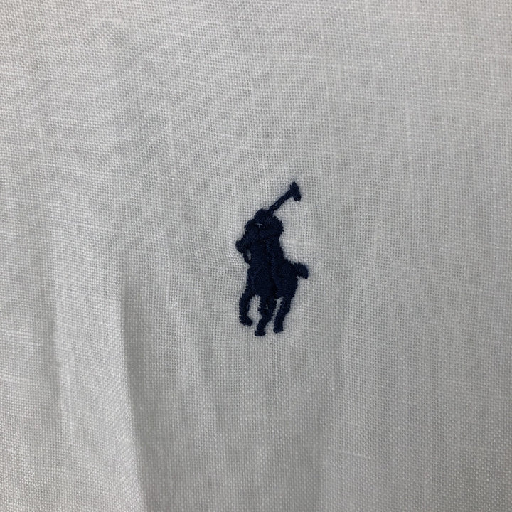 Ralph Lauren Classic Fit short sleeve linen button down shirt, men's size M linen white type Vintage Second Hand