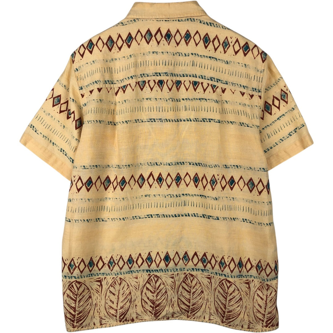 THE TERRITORY AHEAD All-over Border Pattern Native Border Short-Sleeve Linen Shirt Box Shirt Men's Size M linen yellow type Vintage Second Hand