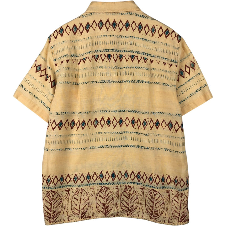 THE TERRITORY AHEAD All-over Border Pattern Native Border Short-Sleeve Linen Shirt Box Shirt Men's Size M linen yellow type Vintage Second Hand