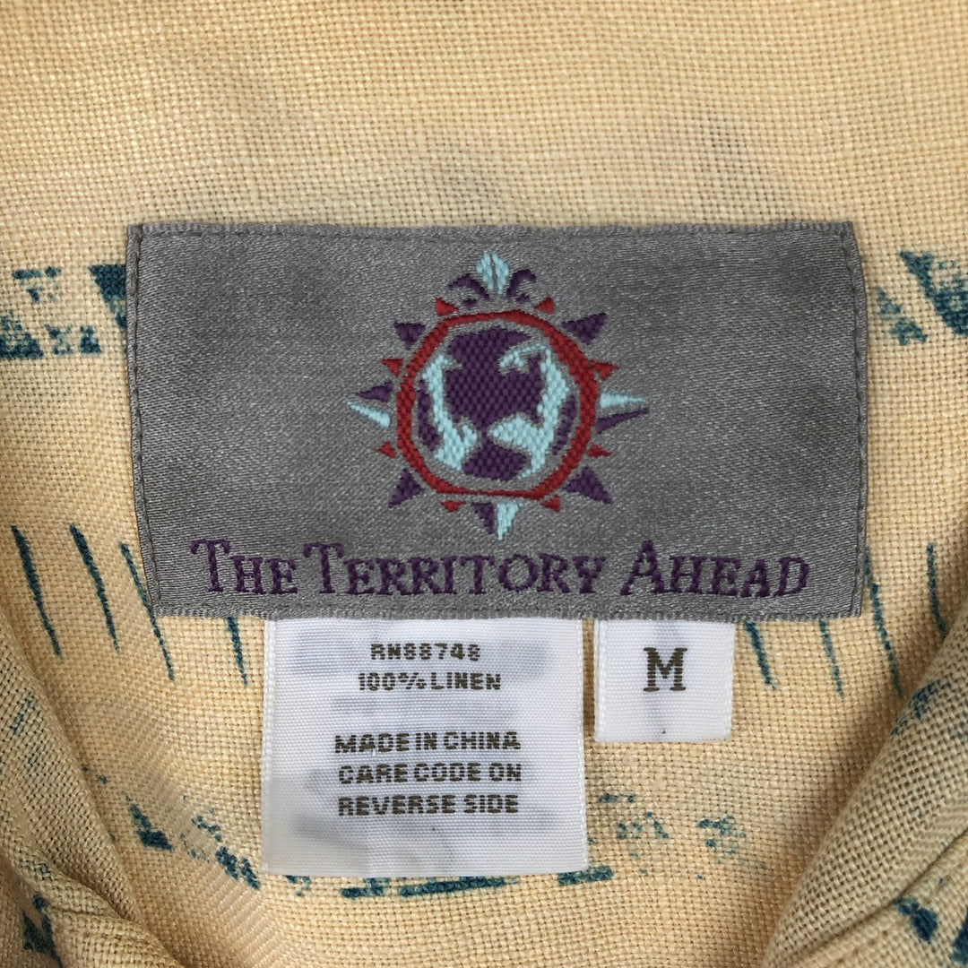 THE TERRITORY AHEAD All-over Border Pattern Native Border Short-Sleeve Linen Shirt Box Shirt Men's Size M linen yellow type Vintage Second Hand