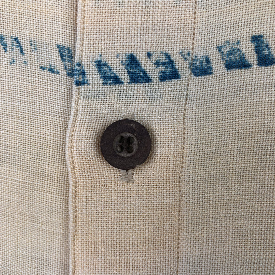 THE TERRITORY AHEAD All-over Border Pattern Native Border Short-Sleeve Linen Shirt Box Shirt Men's Size M linen yellow type Vintage Second Hand