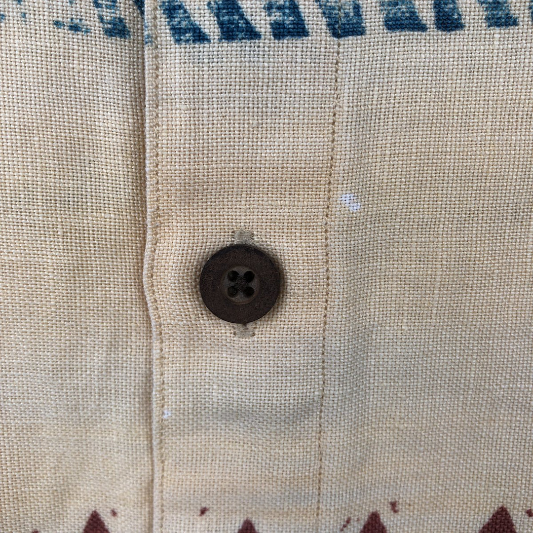 THE TERRITORY AHEAD All-over Border Pattern Native Border Short-Sleeve Linen Shirt Box Shirt Men's Size M linen yellow type Vintage Second Hand