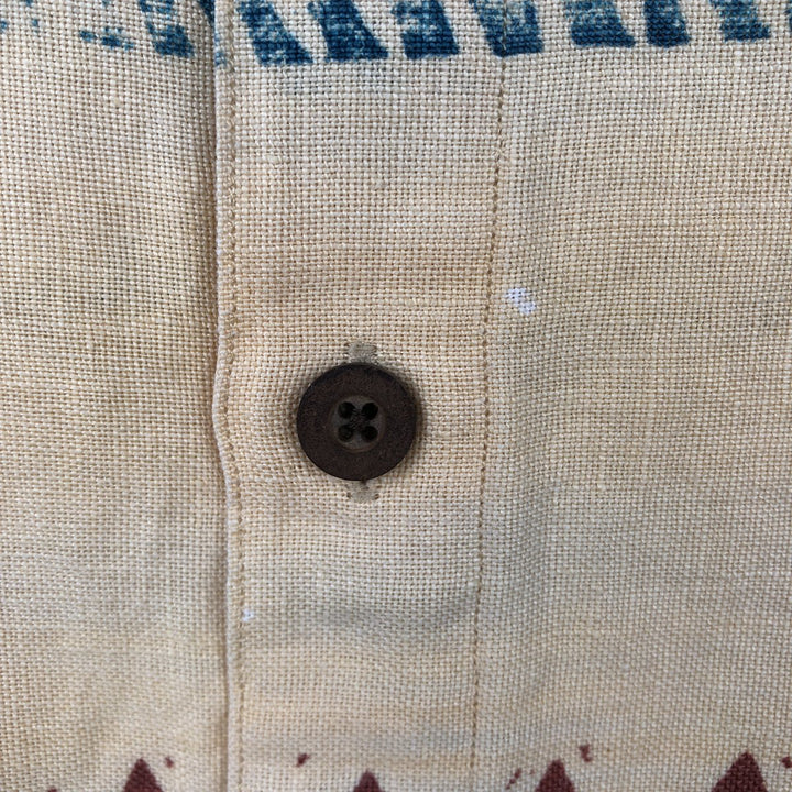 THE TERRITORY AHEAD All-over Border Pattern Native Border Short-Sleeve Linen Shirt Box Shirt Men's Size M linen yellow type Vintage Second Hand