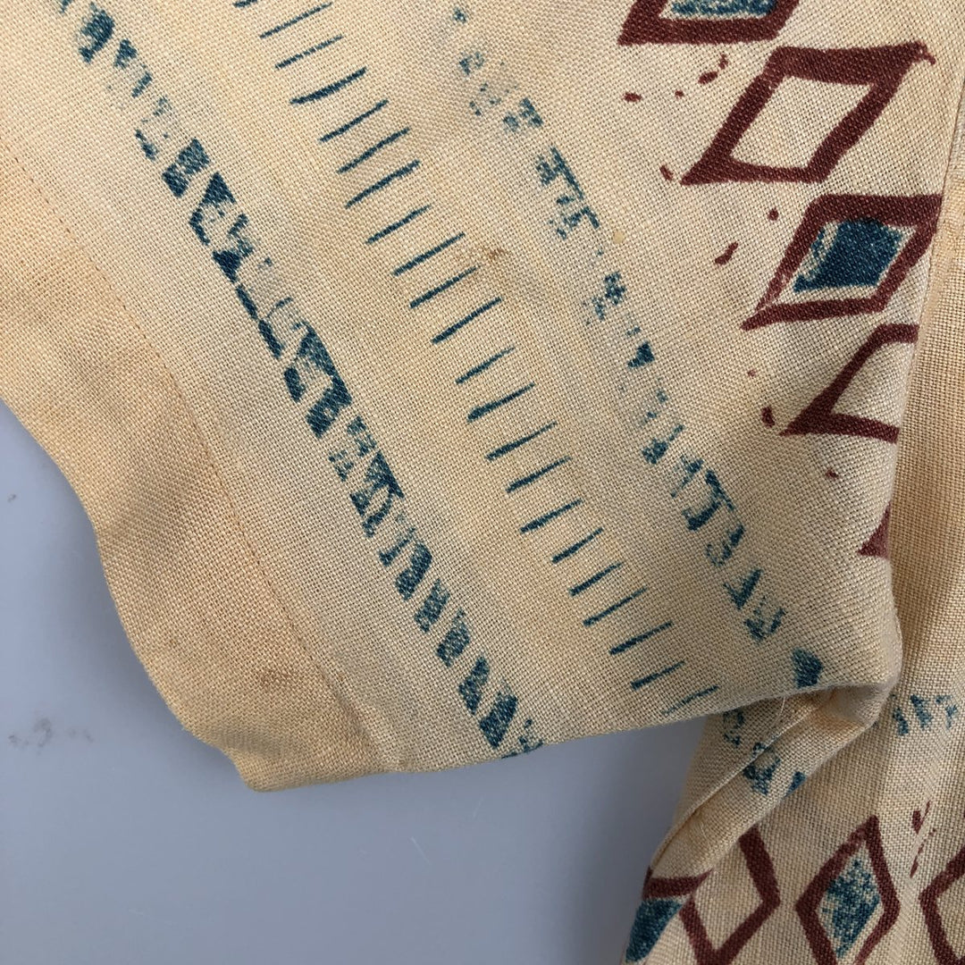THE TERRITORY AHEAD All-over Border Pattern Native Border Short-Sleeve Linen Shirt Box Shirt Men's Size M linen yellow type Vintage Second Hand