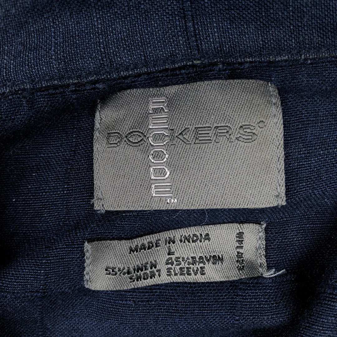 DOCKERS RECODE Check Pattern Short-Sleeve Open Collar Linen Shirt, Boxy Shirt, Men's Size L (approx.) linen navy blue type Vintage Second Hand