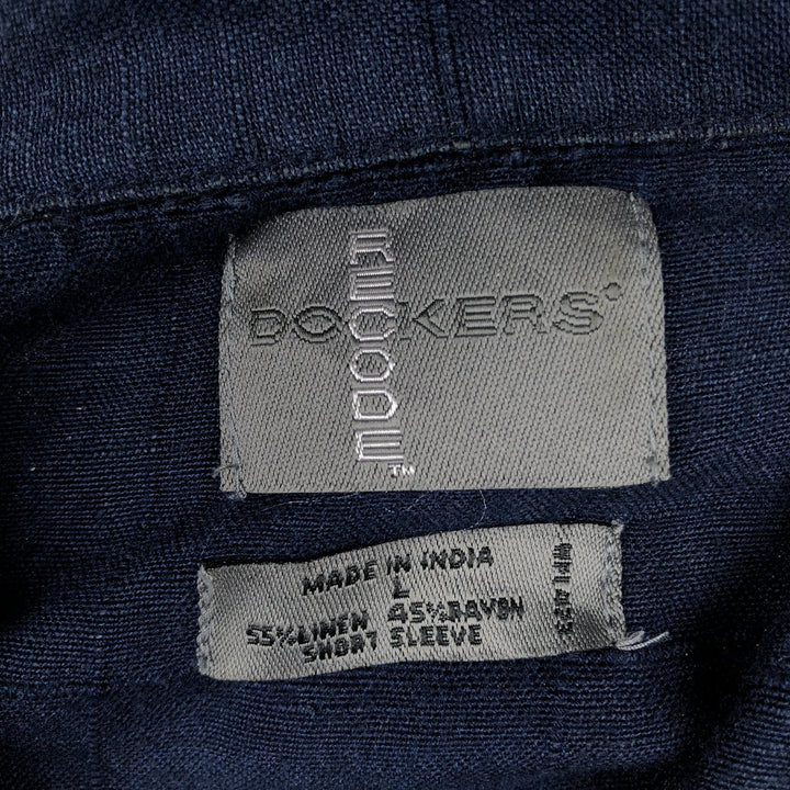 DOCKERS RECODE Check Pattern Short-Sleeve Open Collar Linen Shirt, Boxy Shirt, Men's Size L (approx.) linen navy blue type Vintage Second Hand