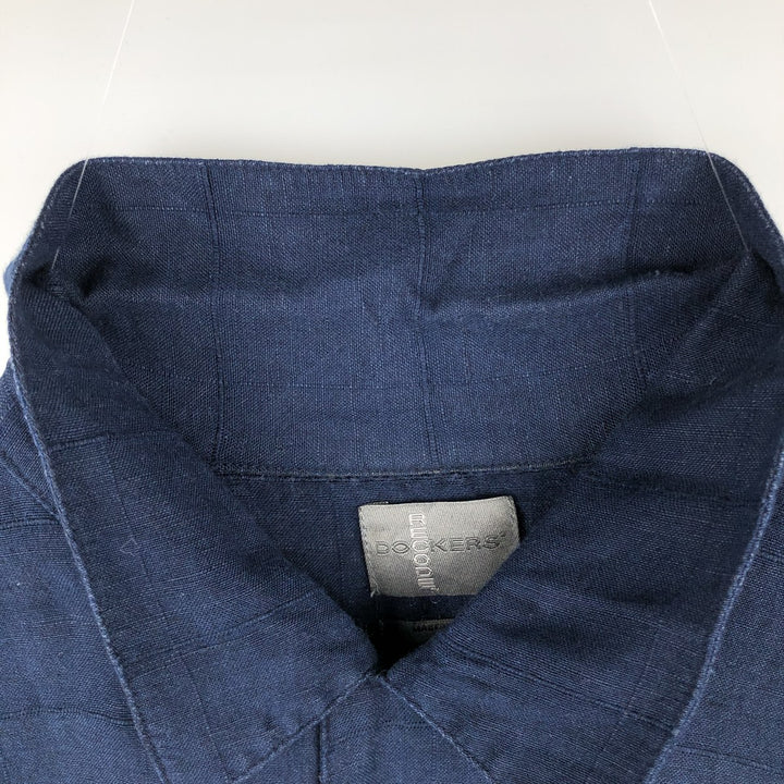 DOCKERS RECODE Check Pattern Short-Sleeve Open Collar Linen Shirt, Boxy Shirt, Men's Size L (approx.) linen navy blue type Vintage Second Hand