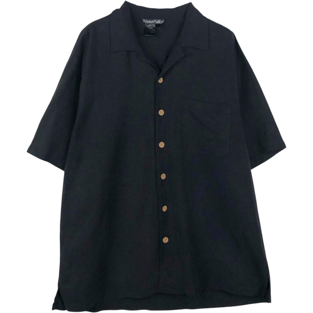 Winter Silks Short-Sleeve Open-Collar Silk Shirt, Boxy Shirt, Men's Size L (approx.) silk black type Vintage Second Hand