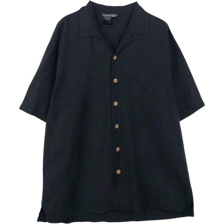 Winter Silks Short-Sleeve Open-Collar Silk Shirt, Boxy Shirt, Men's Size L (approx.) silk black type Vintage Second Hand