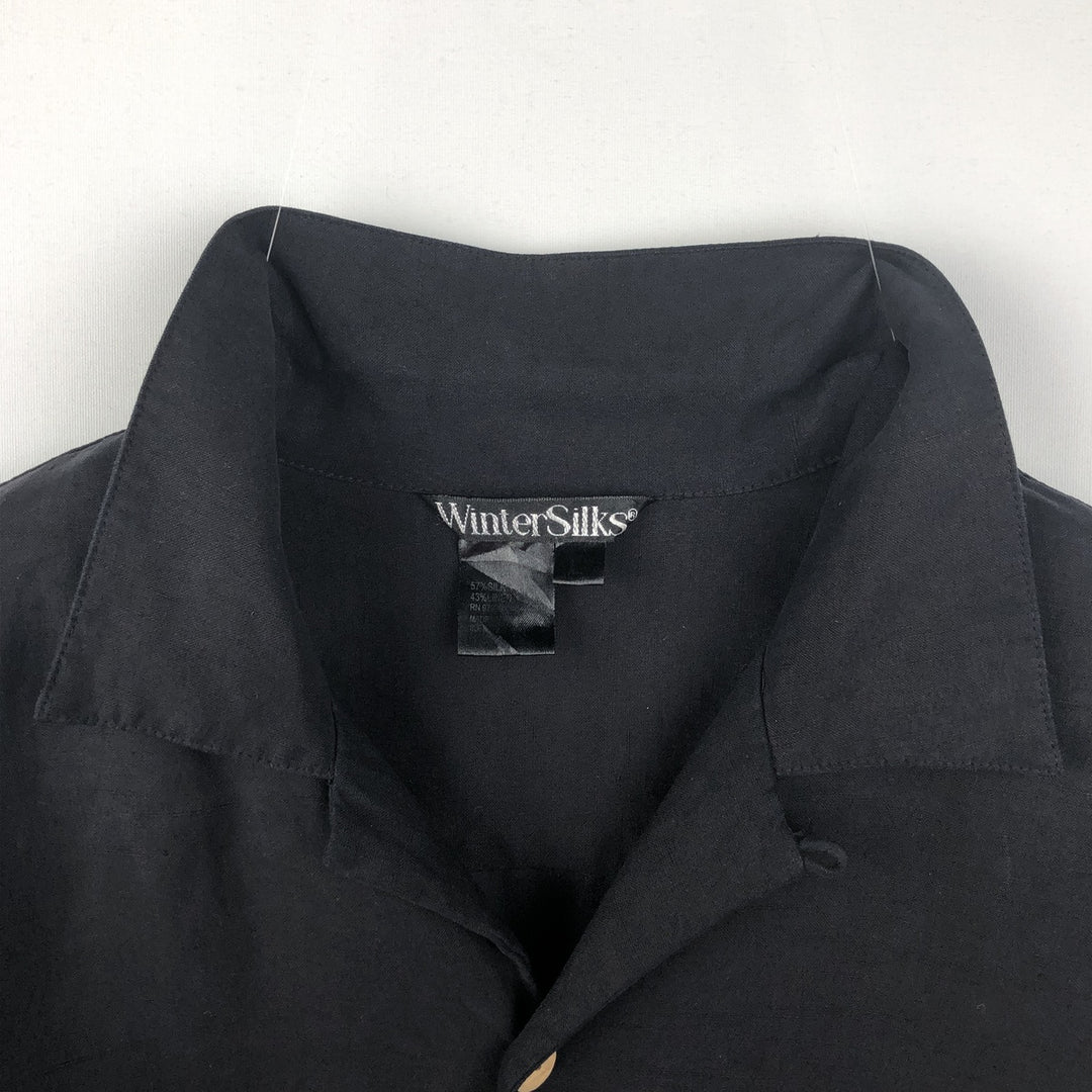 Winter Silks Short-Sleeve Open-Collar Silk Shirt, Boxy Shirt, Men's Size L (approx.) silk black type Vintage Second Hand