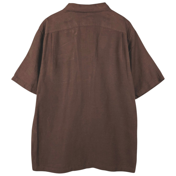 DANIEL CREMIEUX Classic Fit Short-Sleeve Open-Collar Linen x Silk Box Shirt (Men's Size M) silk brown type Vintage Second Hand