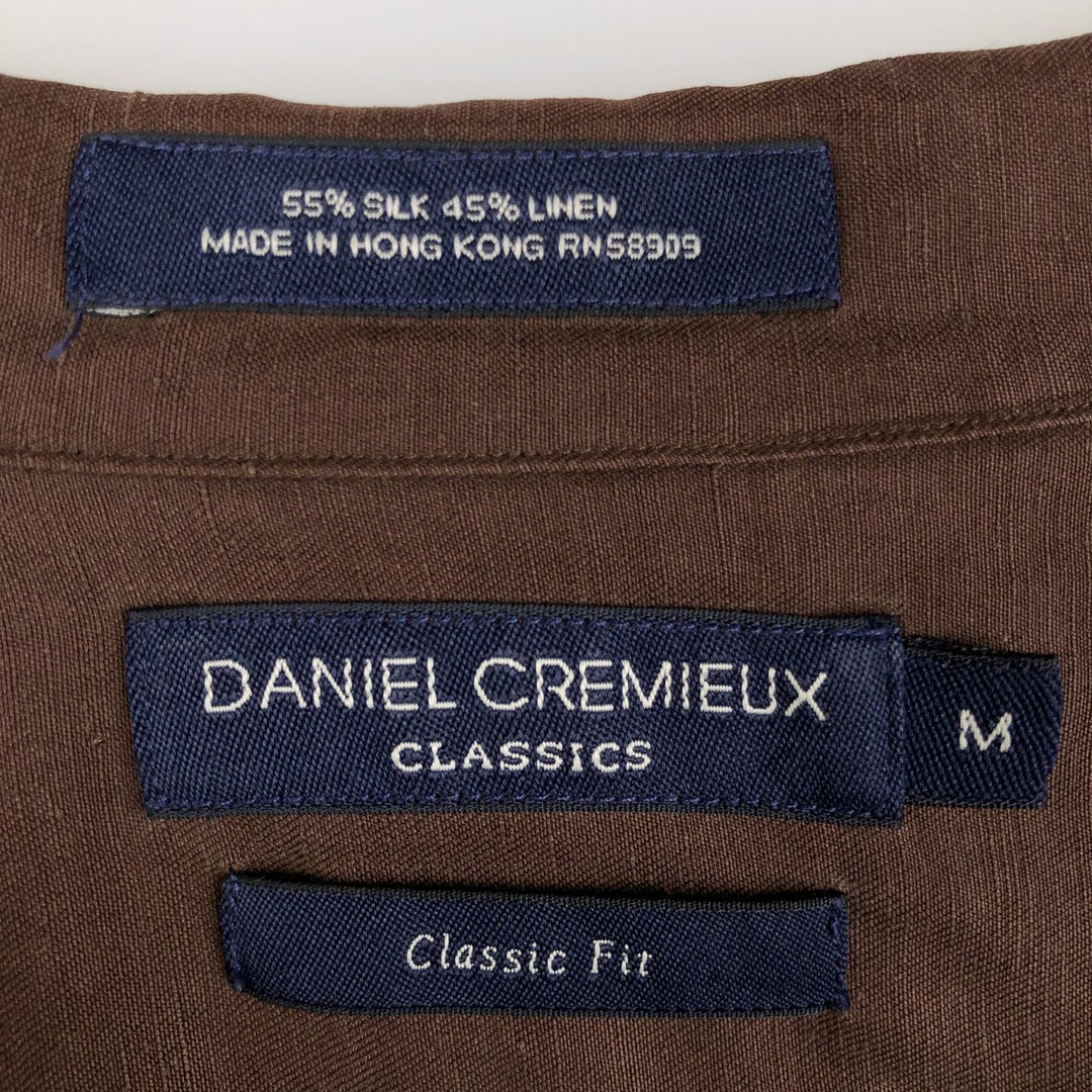 DANIEL CREMIEUX Classic Fit Short-Sleeve Open-Collar Linen x Silk Box Shirt (Men's Size M) silk brown type Vintage Second Hand