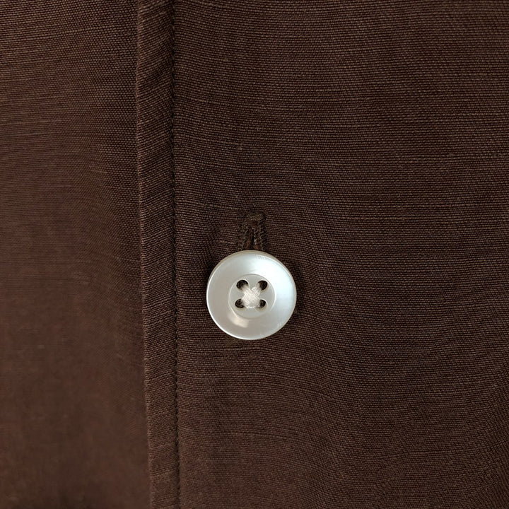 DANIEL CREMIEUX Classic Fit Short-Sleeve Open-Collar Linen x Silk Box Shirt (Men's Size M) silk brown type Vintage Second Hand