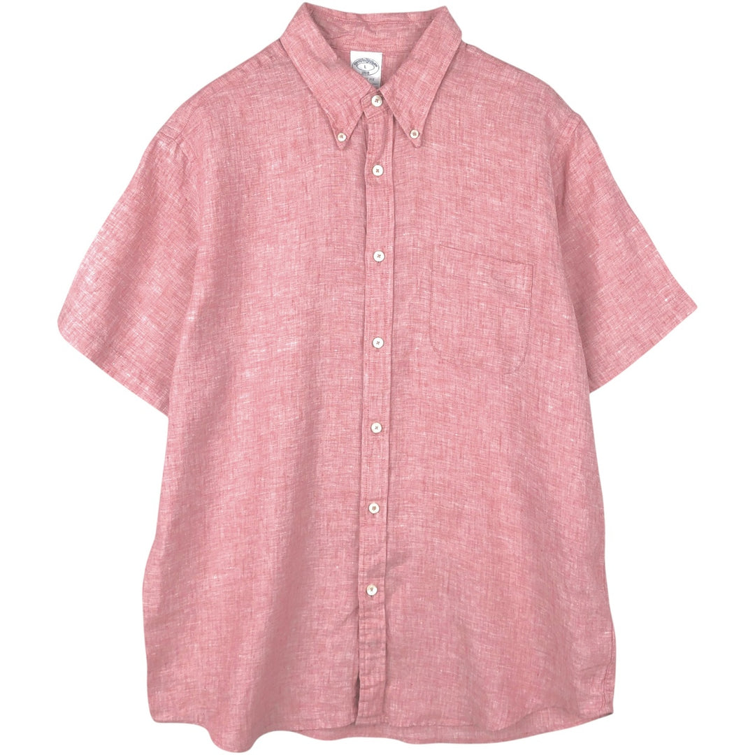 Brooks Brothers 1818 REGENT FIT Short-Sleeve Linen Button-Down Shirt, Men's Size L (approx.) linen pink type Vintage Second Hand