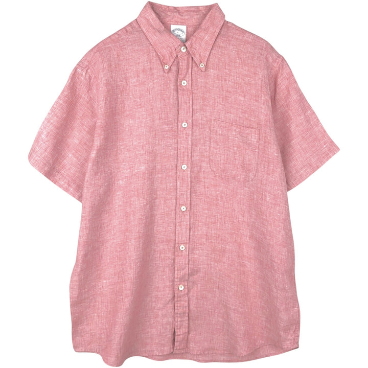 Brooks Brothers 1818 REGENT FIT Short-Sleeve Linen Button-Down Shirt, Men's Size L (approx.) linen pink type Vintage Second Hand
