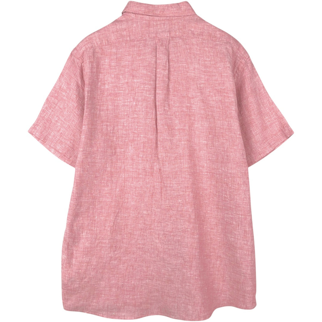 Brooks Brothers 1818 REGENT FIT Short-Sleeve Linen Button-Down Shirt, Men's Size L (approx.) linen pink type Vintage Second Hand