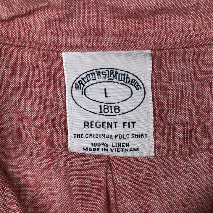 Brooks Brothers 1818 REGENT FIT Short-Sleeve Linen Button-Down Shirt, Men's Size L (approx.) linen pink type Vintage Second Hand
