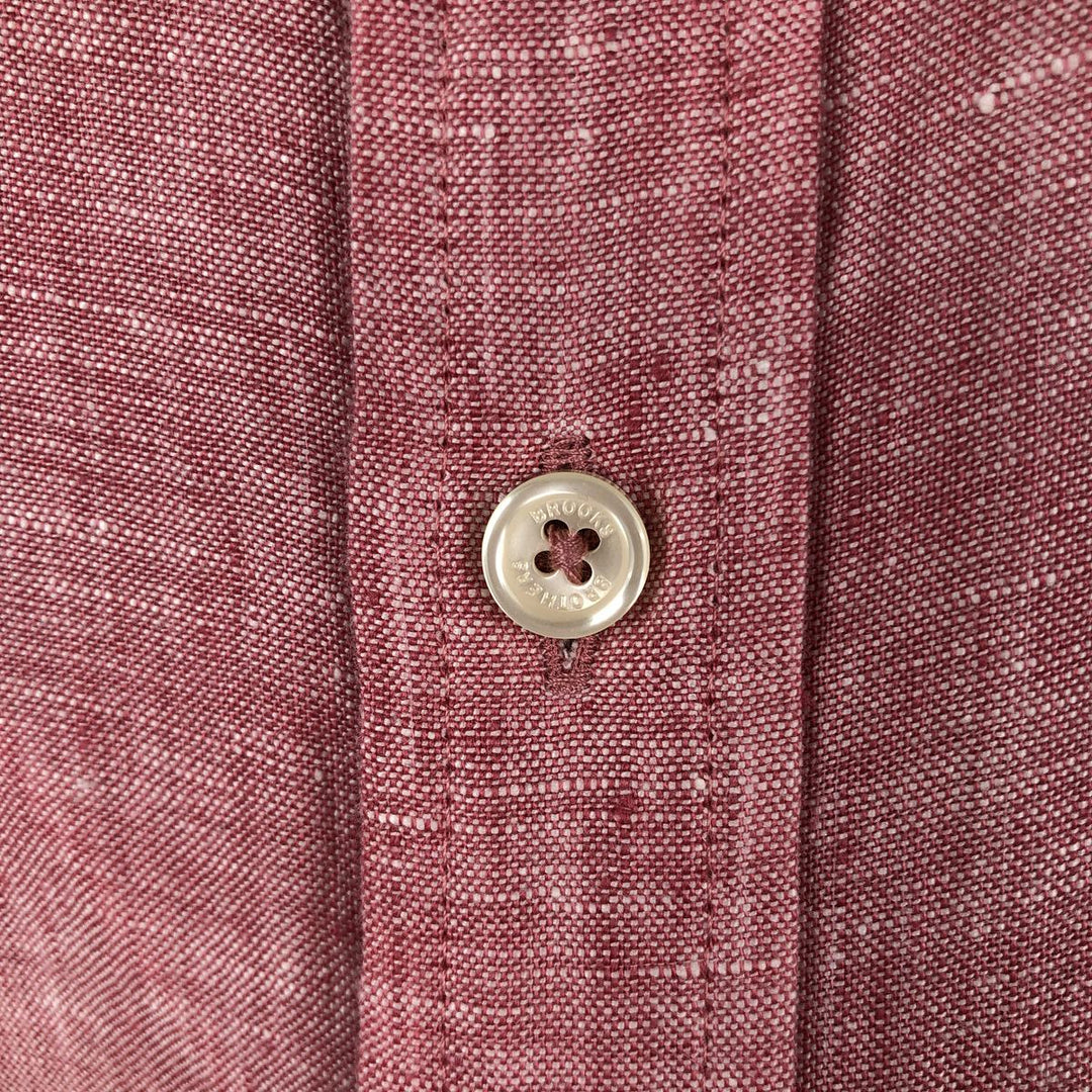 Brooks Brothers 1818 REGENT FIT Short-Sleeve Linen Button-Down Shirt, Men's Size L (approx.) linen pink type Vintage Second Hand