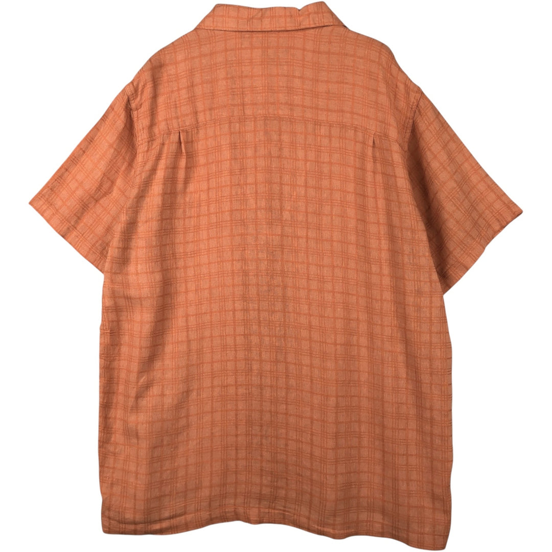 HAGGAR WASHABLE LINEN Check Pattern Short-Sleeve Open Collar Rayon x Linen Shirt, Boxy Shirt, Men's XL Equivalent linen orange type Vintage Second Hand