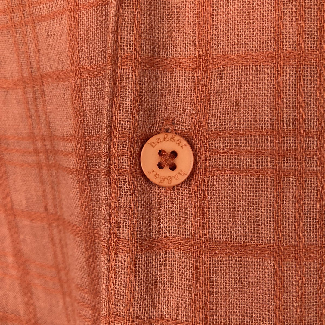 HAGGAR WASHABLE LINEN Check Pattern Short-Sleeve Open Collar Rayon x Linen Shirt, Boxy Shirt, Men's XL Equivalent linen orange type Vintage Second Hand