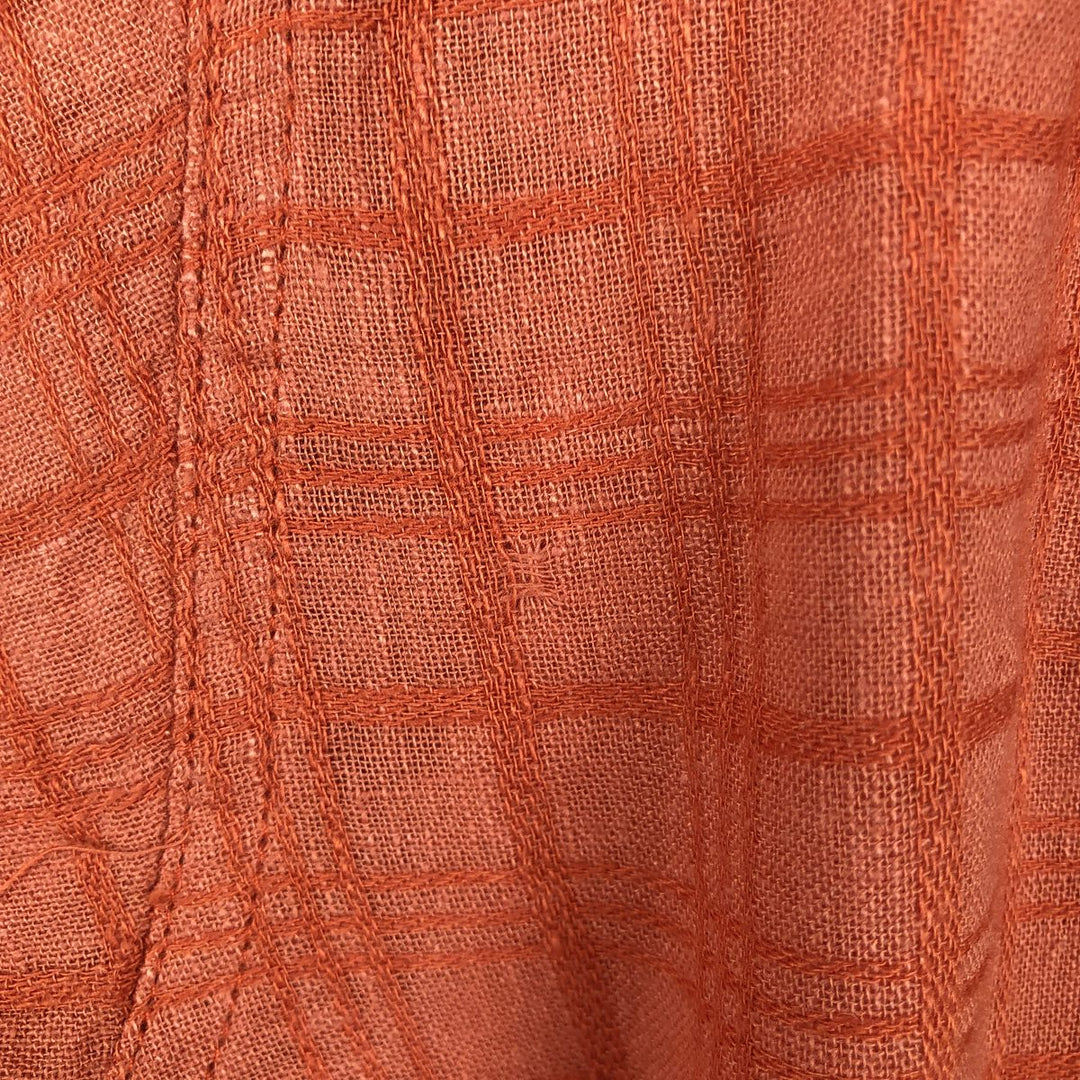 HAGGAR WASHABLE LINEN Check Pattern Short-Sleeve Open Collar Rayon x Linen Shirt, Boxy Shirt, Men's XL Equivalent linen orange type Vintage Second Hand