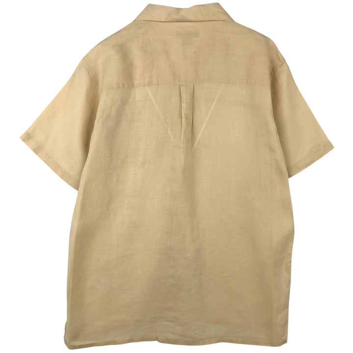 MAN OF FASHION Short-Sleeve Open-Collar Linen Shirt, Boxy Fit, Men's Size L linen Beige type Vintage Second Hand