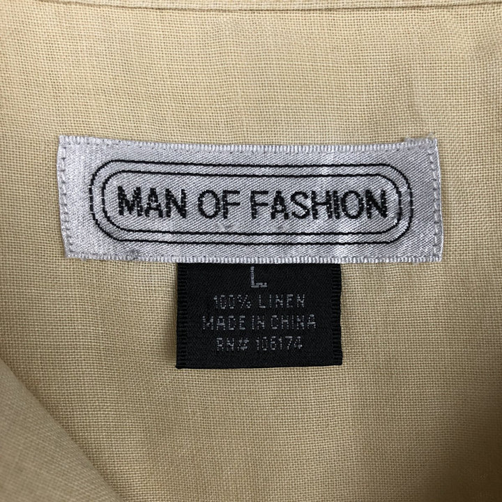 MAN OF FASHION Short-Sleeve Open-Collar Linen Shirt, Boxy Fit, Men's Size L linen Beige type Vintage Second Hand