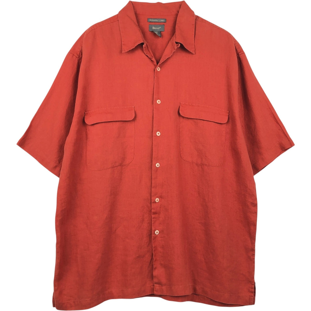 BRUNO Short-Sleeve Open-Collar Linen Shirt, Boxy Shirt, Men's Size XL (approx.) linen red type Vintage Second Hand