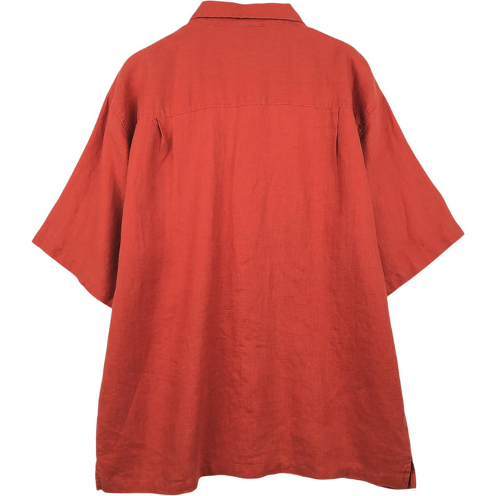 BRUNO Short-Sleeve Open-Collar Linen Shirt, Boxy Shirt, Men's Size XL (approx.) linen red type Vintage Second Hand