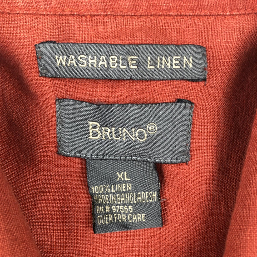 BRUNO Short-Sleeve Open-Collar Linen Shirt, Boxy Shirt, Men's Size XL (approx.) linen red type Vintage Second Hand