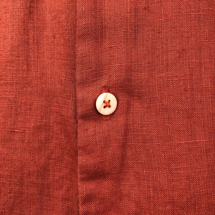 BRUNO Short-Sleeve Open-Collar Linen Shirt, Boxy Shirt, Men's Size XL (approx.) linen red type Vintage Second Hand