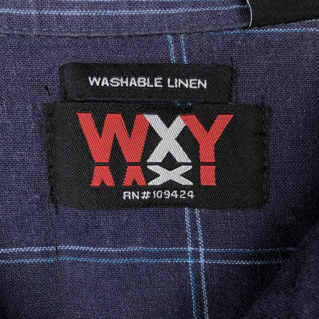 WXY WASHABLE LINEN Check Pattern Short-Sleeve Open Collar Linen Shirt, Boxy Shirt, Men's XL Equivalent linen navy blue type Vintage Second Hand